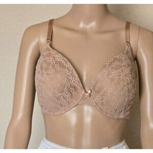 Victoria's Secret lined perfect coverage Underwire beige lace overlay Bra 34DD